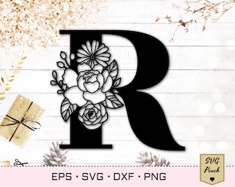 Floral letter R svg, Flower R font svg, Floral letters svg, Monogram font svg, Floral alphabet svg, Initial svg, Floral monogram svg