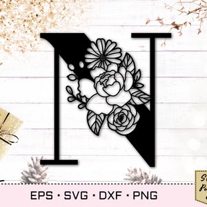 Letra floral N svg, fonte Flor N svg, letras florais svg, fonte monograma svg, alfabeto floral svg, inicial svg, monograma floral svg
