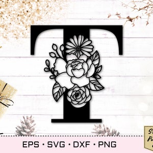 Letra floral T svg, fonte Flower T svg, letras florais svg, fonte monograma svg, alfabeto floral svg, svg inicial, monograma floral svg