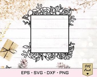 Floral square frame cut file SVG, rectangle frame with flowers, frame SVG, Floral frame Eps Png cut file, frame diy decor