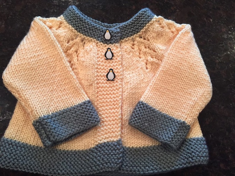Yellow Baby Knitted Sweater, Cardigan, 0 to 3 Months, Buttoned, Gray