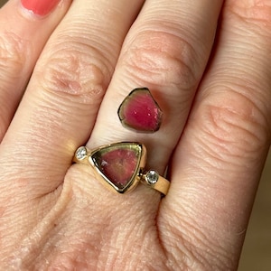 Choose your size - Diamond and watermelon tourmaline ring - unique handmade 14k gold - MADE TO ORDER