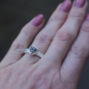 Rough grey diamond ring, unique raw diamond ring in silver with a grey/black diamond