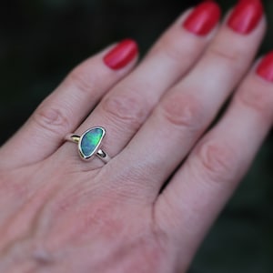Blue Green opal ring, handmade silver ring, opal jewelry, handmade opal ring, unique opal // Size 6