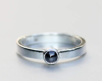Rose cut diamond ring silver, Black diamond ring, Diamond engagement ring, Wedding band diamond, alternative engagement ring // Size 6.5