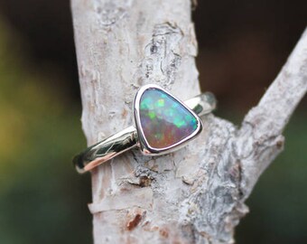 Australian opal ring in silver. Handmade with the most sparkling Australian opal, Opal engagement ring // NicoleV