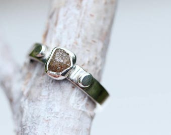 Rough diamond engagement or anniversary ring - Unique ring completely handmade from silver and diamond - Nicolevjewelry