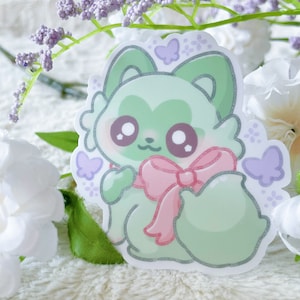Sweet Ribbon Grass Kitty - Vinyl Sticker
