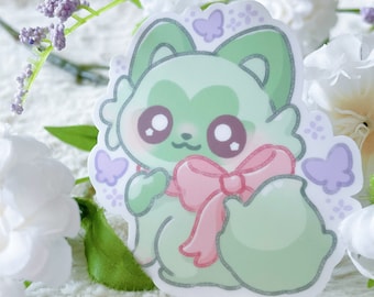 Pegatina de vinilo con forma de gatito con cinta de hierba