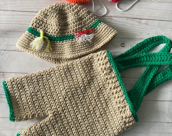 Traje de pesca, caña de pescar, caña de pescar, sombrero de pesca, traje de pesca para bebés