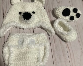 Polar Bear/ newborn photo op/ Halloween costume/ diaper cover set / Baby shower gift / animal /