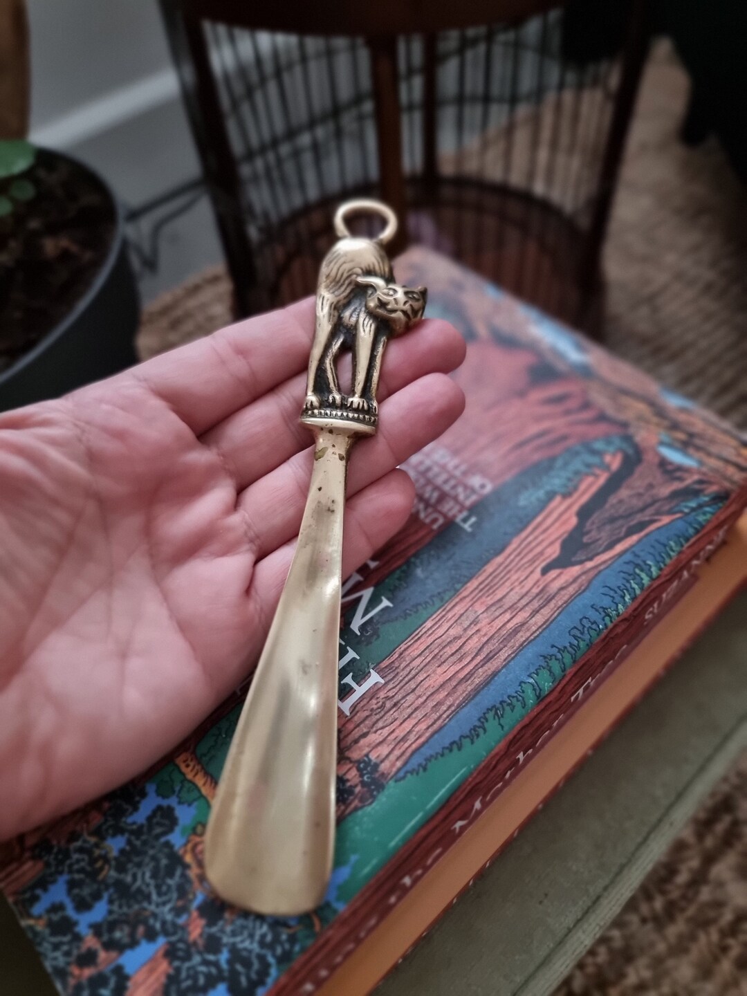 Small Vintage Solid Brass Shoe Horn With Cute Cat Design Etsy