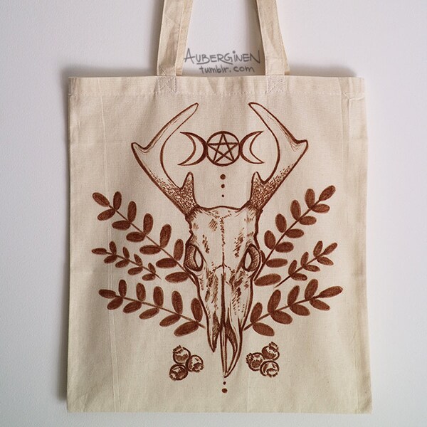 Deer Skull Magic*HAND-PAINTED tote bag