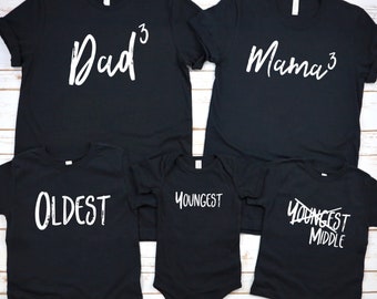 Baby 3 announcement - Announcement family shirts - Oldest middle youngest shirts - Big middle little - Sibling shirts set of 3 or 4