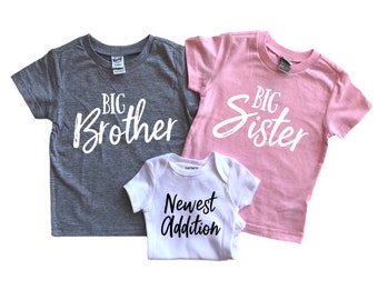 Big brother and big sister - Sibling shirts - Sibling shirts set of 3 - Baby announcement 3rd child - third pregnancy announcement