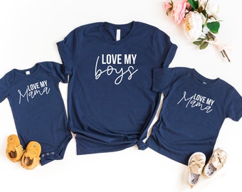 Set of 3 - love my boys, I love my Mama, Matching boy mama shirts, Mama of boys, Mommy and me matching tees for Mother's Day, Mama and me