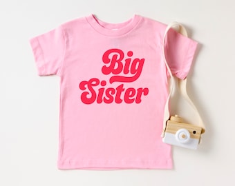 Big sister retro t-shirt with pink ink - Big sister announcement shirt - Big sister youth tee - Birth announcement - Sibling shirt