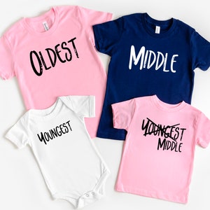 Oldest Middle Youngest shirts, Matching sibling shirts, 4th baby announcement shirts, Big Middle Little, 4th pregnancy announcement