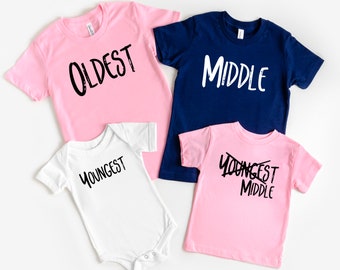 Oldest Middle Youngest shirts, Matching sibling shirts, 4th baby announcement shirts, Big Middle Little, 4th pregnancy announcement