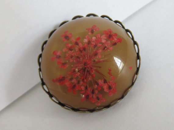 Vintage Cherry Pink Dried Dainty Flowers In Brown… - image 1