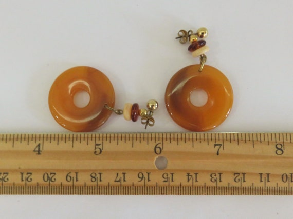 Vintage Stone Donut Drop Pierced Earrings, Transl… - image 6