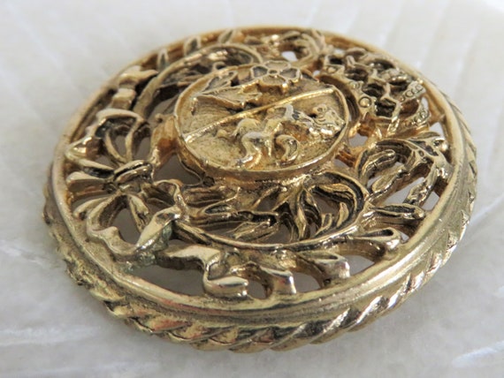 Vintage CORO Gold Crest Brooch Lion Flower Bow Cr… - image 5