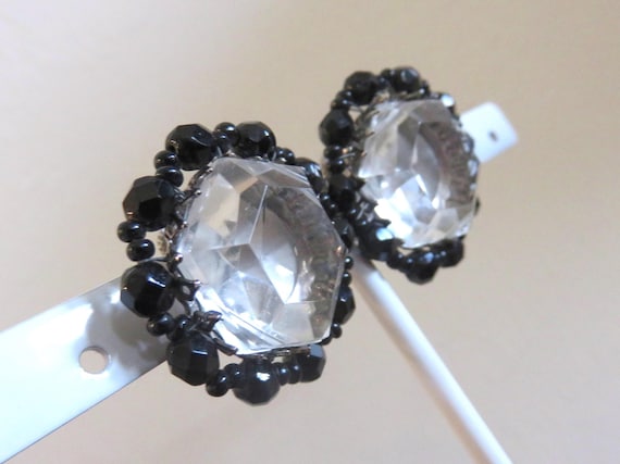 Signed MIRIAM HASKELL Large Clear Plastic & Black… - image 1