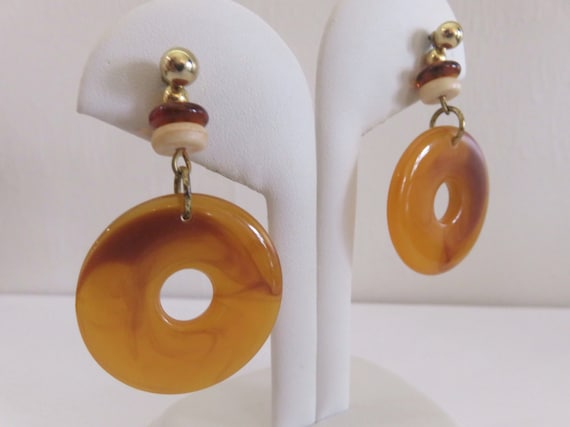 Vintage Stone Donut Drop Pierced Earrings, Transl… - image 10