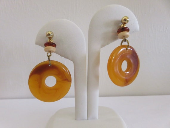 Vintage Stone Donut Drop Pierced Earrings, Transl… - image 5