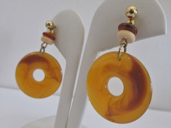 Vintage Stone Donut Drop Pierced Earrings, Transl… - image 3