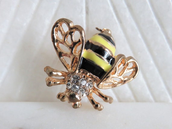 Vintage Bumble Bee Clear Rhinestone Yellow Black Enamel Gold | Etsy