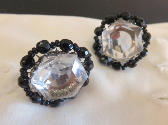 Signed MIRIAM HASKELL Large Clear Plastic & Black… - image 5