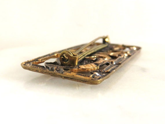 Vintage Copper Tone Floral Repousse Brooch, Art N… - image 5