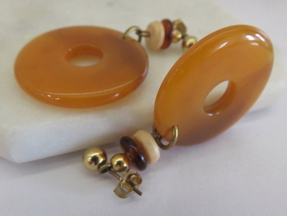 Vintage Stone Donut Drop Pierced Earrings, Transl… - image 2