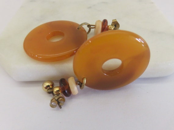 Vintage Stone Donut Drop Pierced Earrings, Transl… - image 8