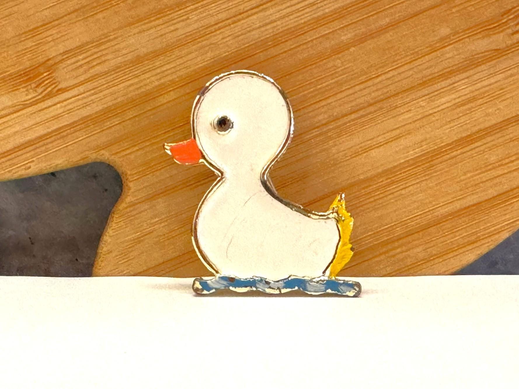 Vintage BEATRIX Enamel Duck Brooch, Signed Silver Tone Duckling Pin ...