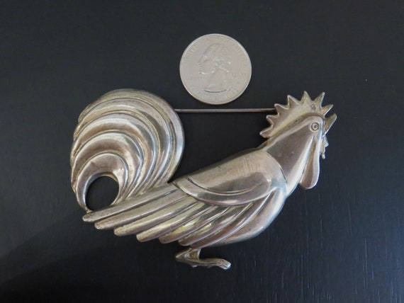 Vintage Large STERLING Silver CORO Rooster Brooch… - image 7