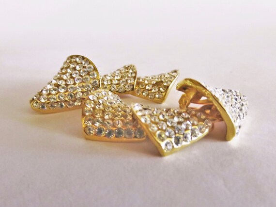Vintage Rhinestone CLIP-ON Dangle Earrings, Gold … - image 4