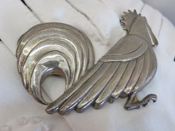 Vintage Large STERLING Silver CORO Rooster Brooch… - image 2