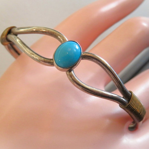 Vintage STERLING Silver & Turquoise Gemstone Cuff Bracelet, 1/20 12K G.F. Gold Filled Wire Wrap, Native American Navajo Blue Gift (L289)