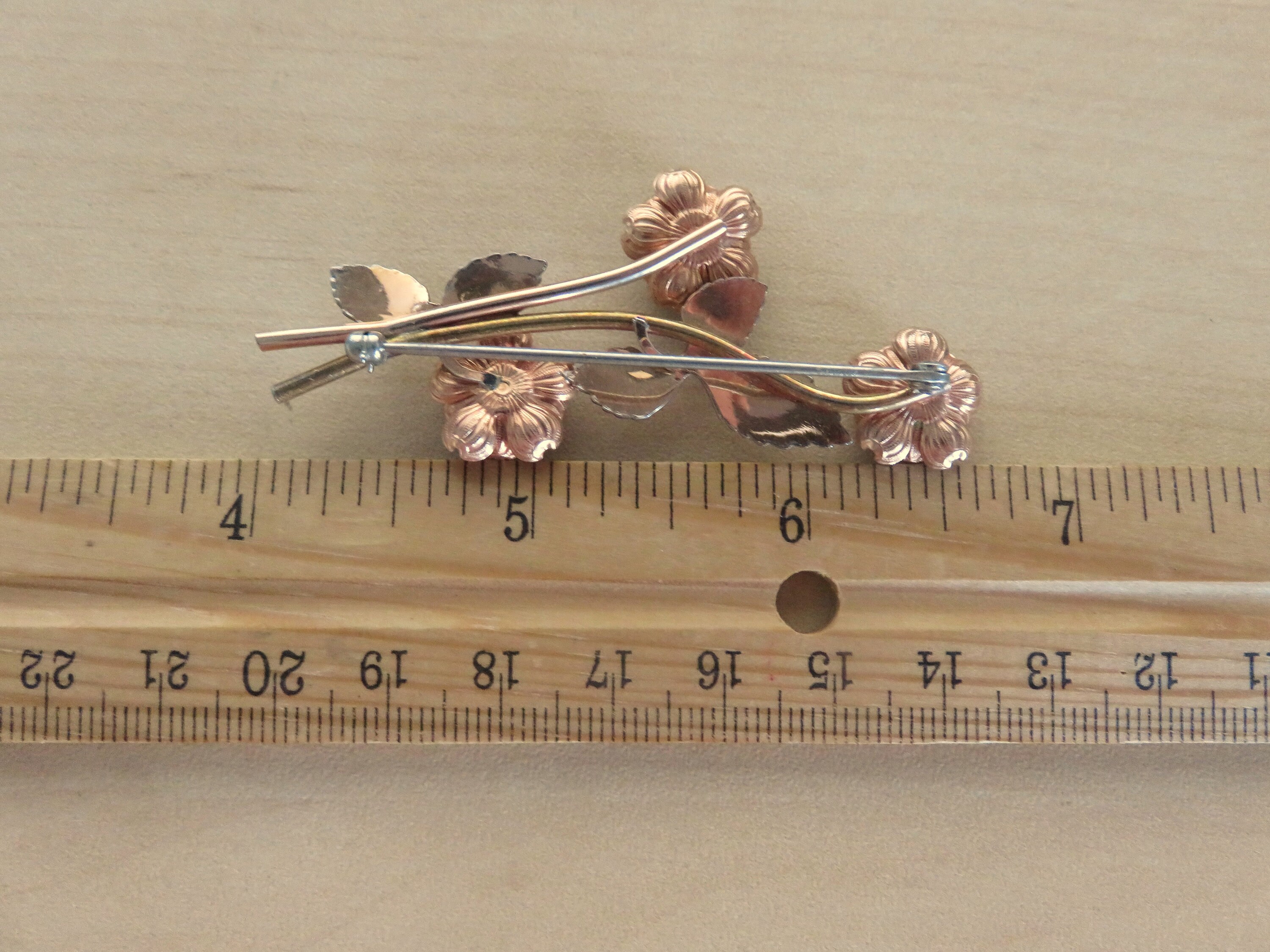 Vintage KREMENTZ Flower Brooch, Two Tone Metal, Rose