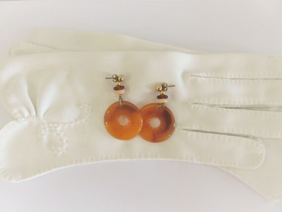 Vintage Stone Donut Drop Pierced Earrings, Transl… - image 4