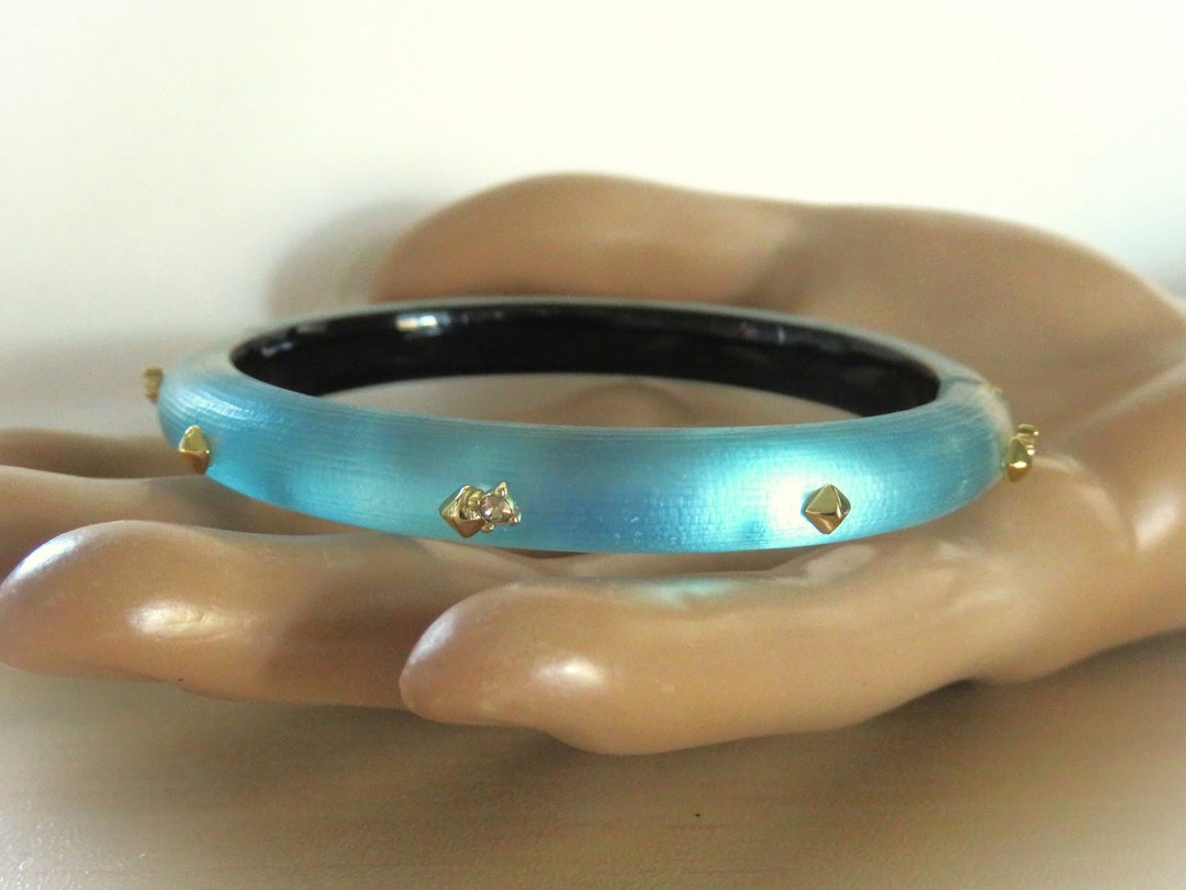 Vintage ALEXIS BITTAR Glowing Aqua Blue Hand Carved Lucite