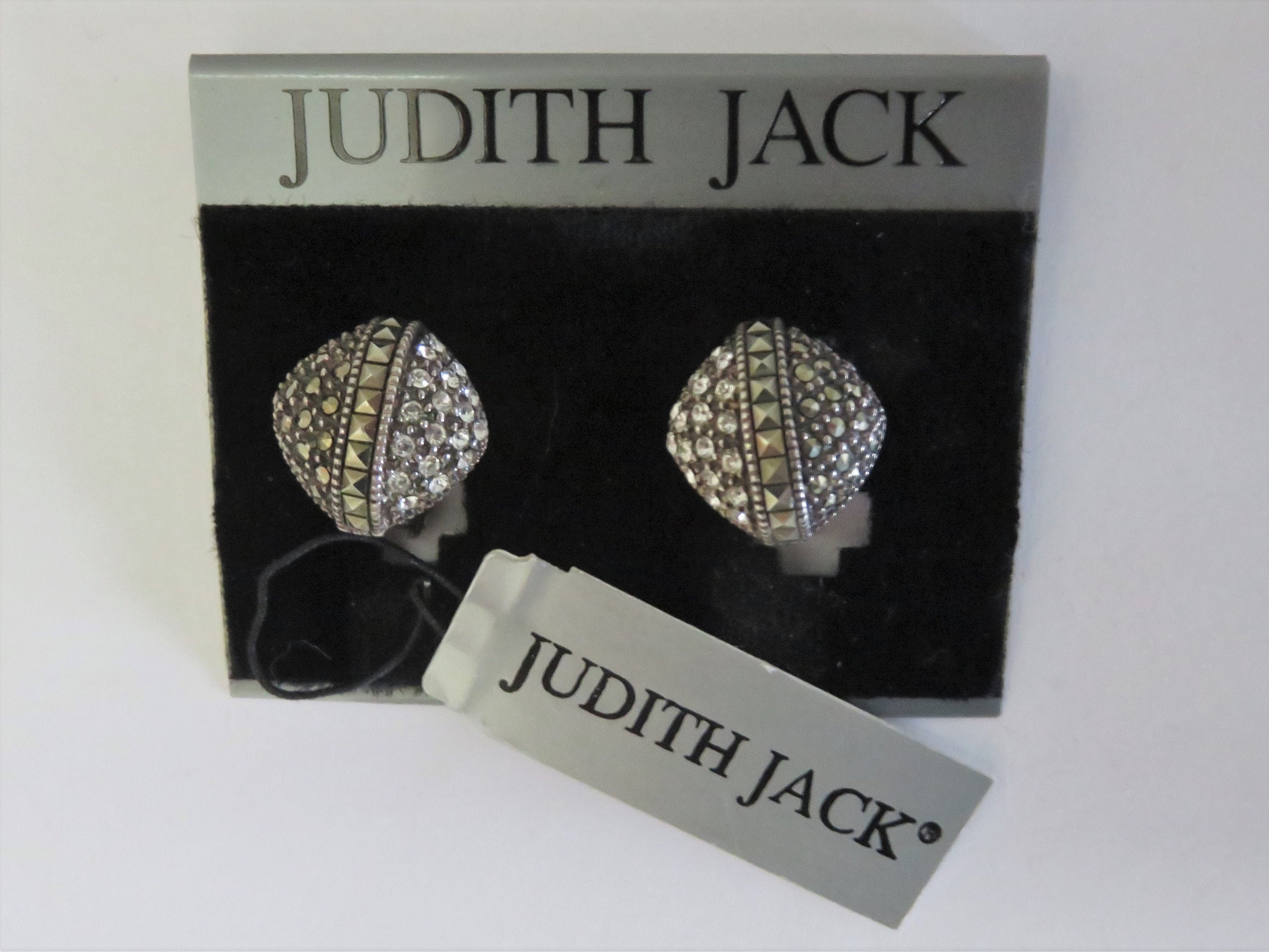 Vintage STERLING Silver Judith Jack Clip on Earrings With