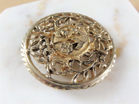 Vintage CORO Gold Crest Brooch Lion Flower Bow Cr… - image 9
