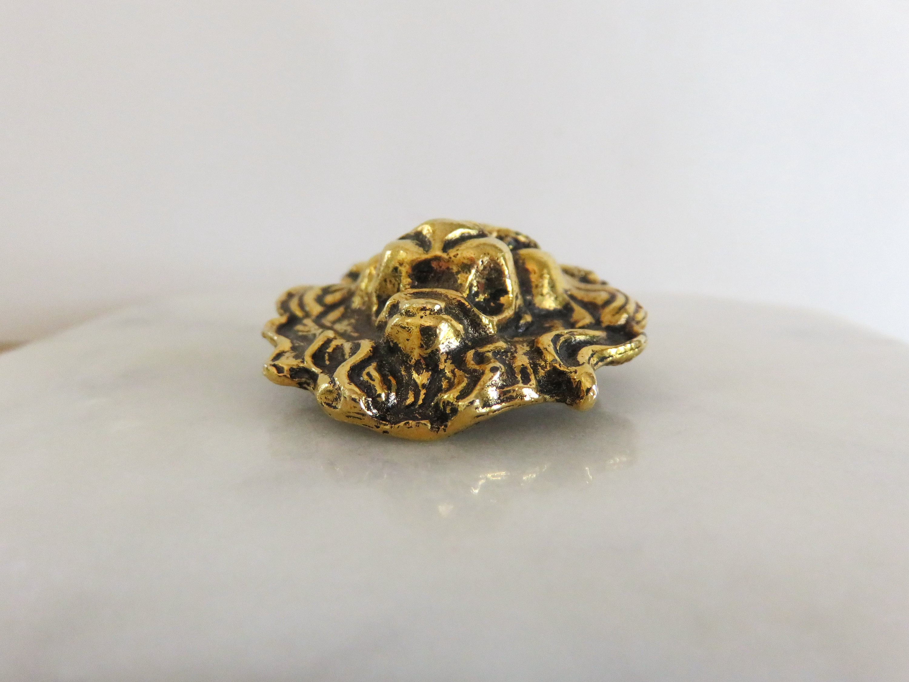 Brass Animal Face Pin - Lion/Cat Motif - Warm Brass Tone Vintage Lion Brooch Set – Enameled Head & Brass Lion - Etsy main image 2