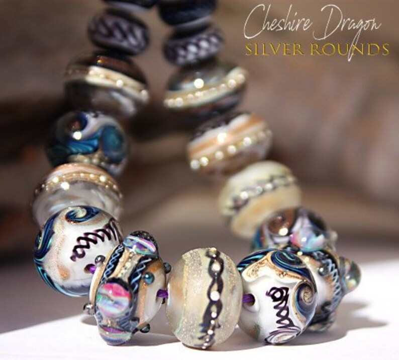 glass lampwork beads for Jewelry Design by Jenelle Aubade 16 CHESHIRE DRAGON Round Set