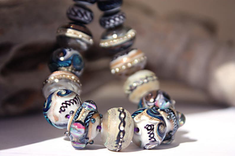 glass lampwork beads for Jewelry Design by Jenelle Aubade 16 CHESHIRE DRAGON Round Set