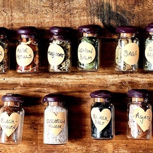 Scottish herb jars collection, curio jars