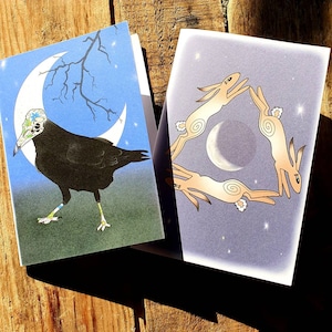 Moonlight greetings cards - Hares and Raven